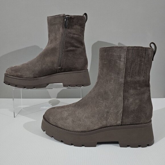 NEW Vince Camuto Neframes Ankle Boot Womens 9.5 Dark Taupe Suede Chunky Platform - Picture 2 of 14